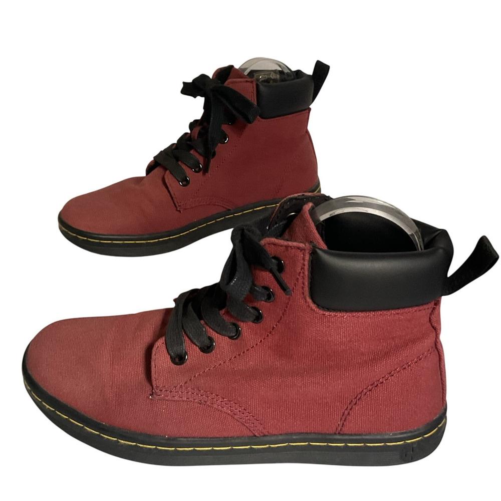 Dr. Martens Maelly Canvas Boots Womens US 6 Red Lace Up Ankle Combat Shoes